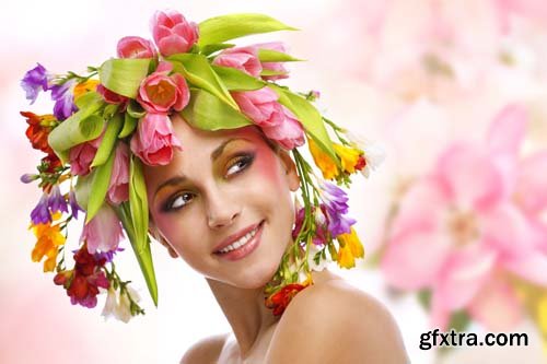 Beautiful women with wreath of flowers in hair, 25xJPGs