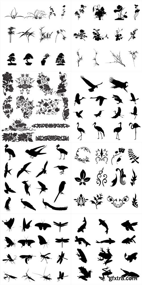 Plants and Nature Silhouettes Vector Set