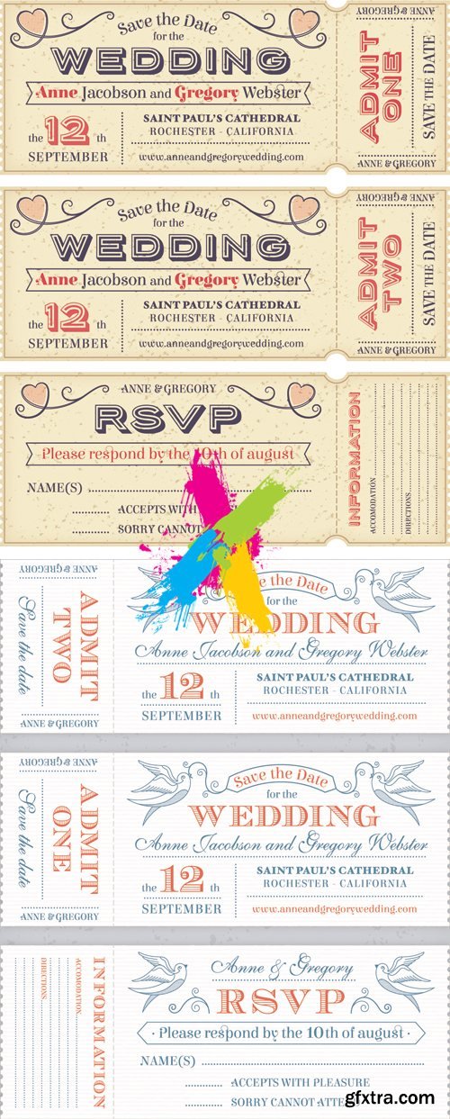 Tickets Wedding Invitations Vector