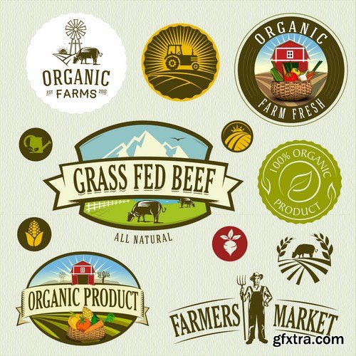 Organic Food Labels - 25 Vector