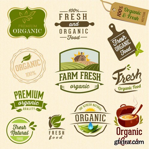 Organic Food Labels - 25 Vector