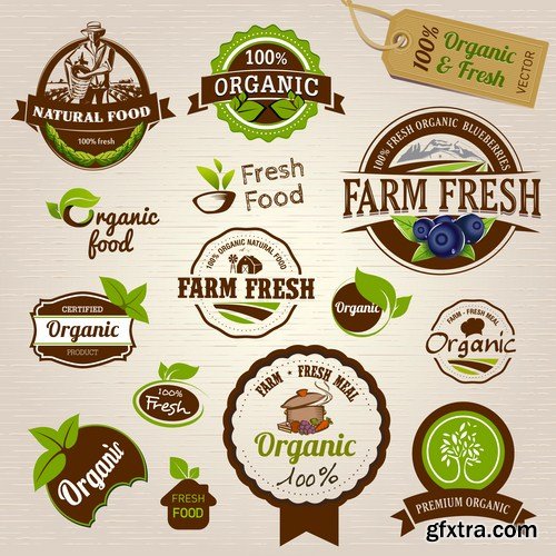 Organic Food Labels - 25 Vector