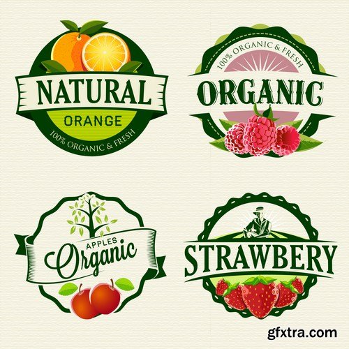 Organic Food Labels - 25 Vector