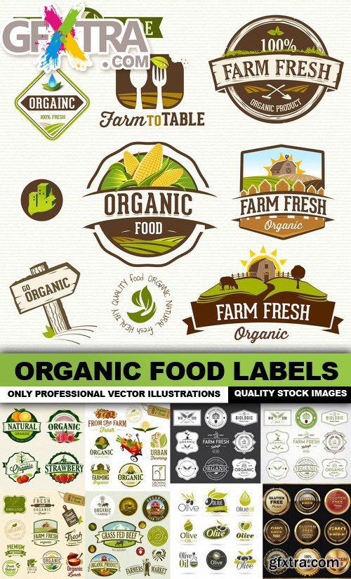 Organic Food Labels - 25 Vector