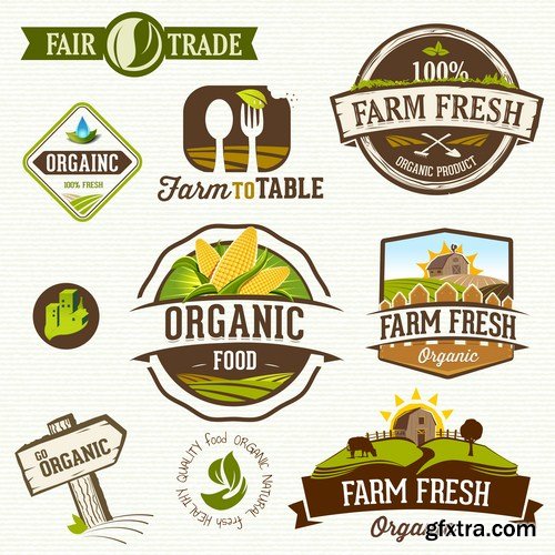 Organic Food Labels - 25 Vector