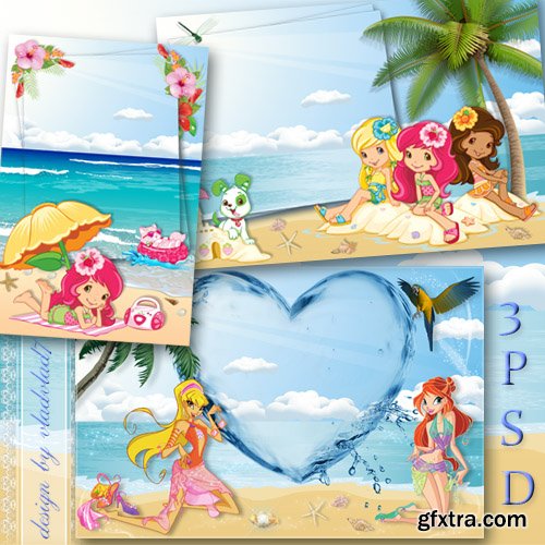 Marine frame for Photoshop - Strawberry Shortcake and Winx Club