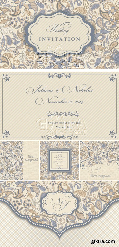 Beige Elegant Floral Invitations Vector