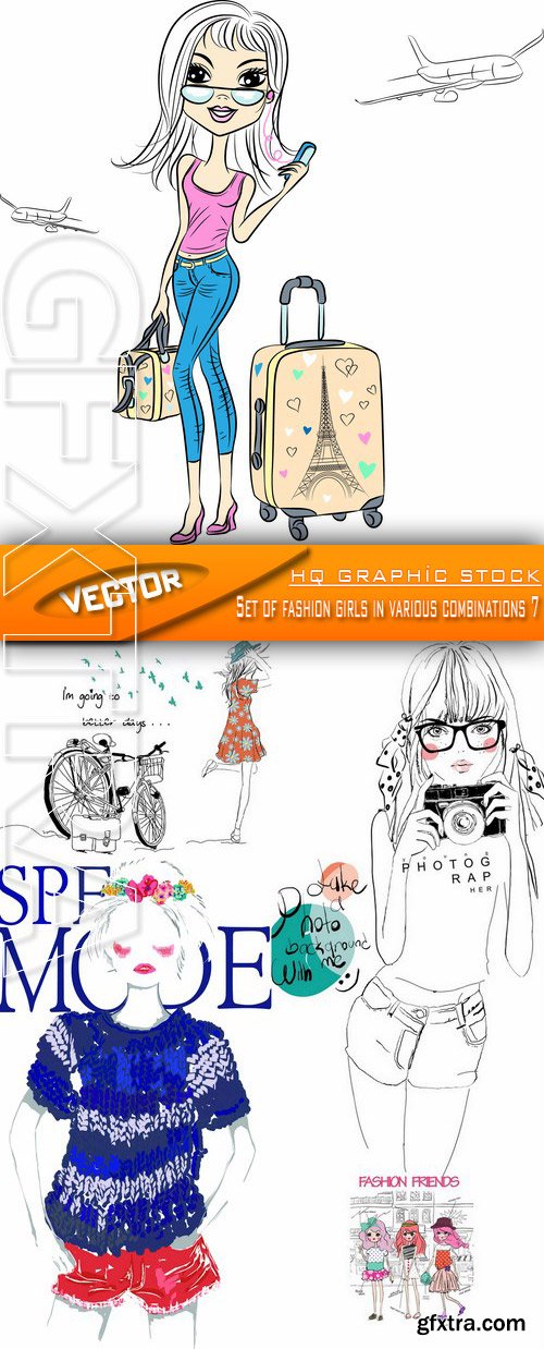 Stock Vector - Set of fashion girls in various combinations 7