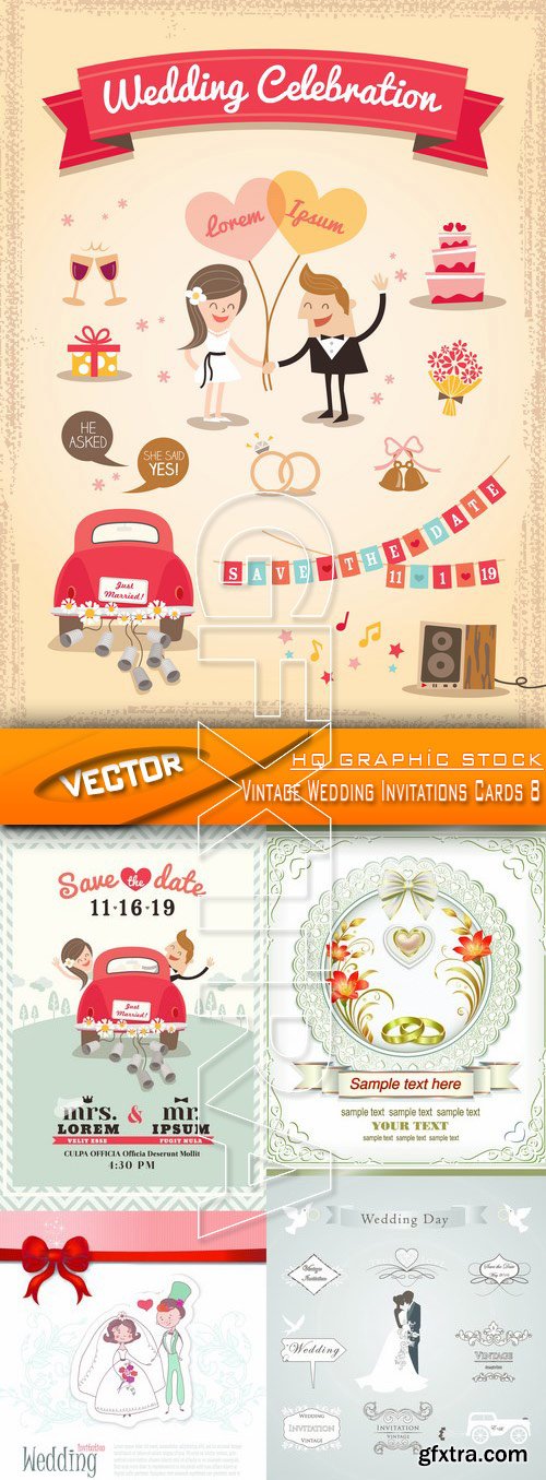 Stock Vector - Vintage Wedding Invitations Cards 8