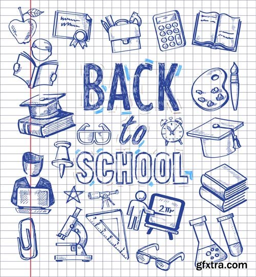 Back to school backgrounds and banners illustrations, 34xEPS