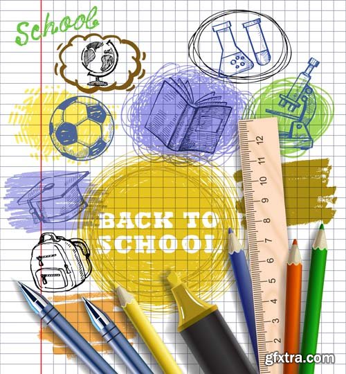 Back to school backgrounds and banners illustrations, 34xEPS