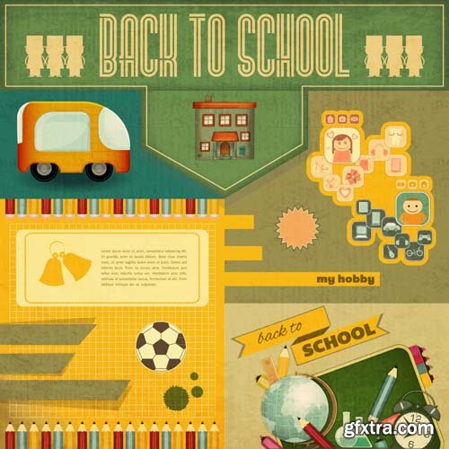 Back to school backgrounds and banners illustrations, 34xEPS