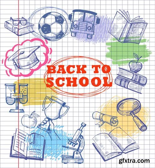 Back to school backgrounds and banners illustrations, 34xEPS