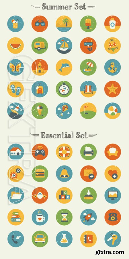 50 Vintage Flat Icon Set