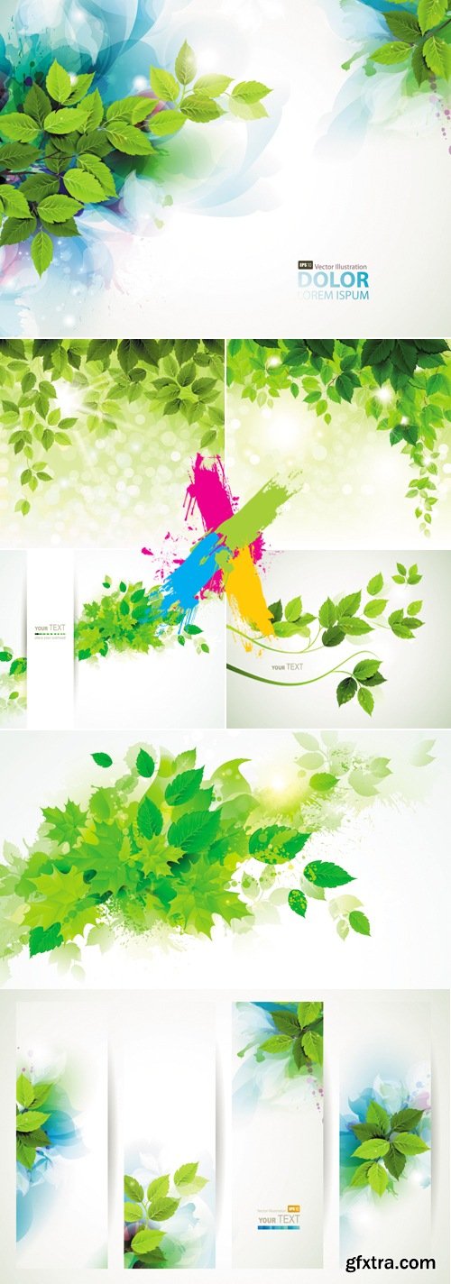 Green Leaves Backgrounds & Banners Vector