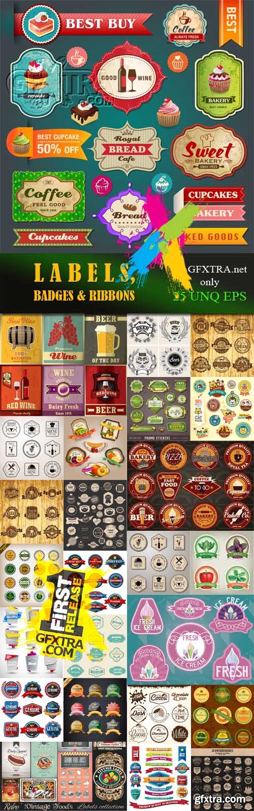 Labels, badges and ribbons, 25xEPS