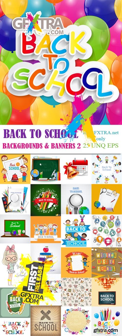 Back to school backgrounds and banners illustrations2, 25xEPS