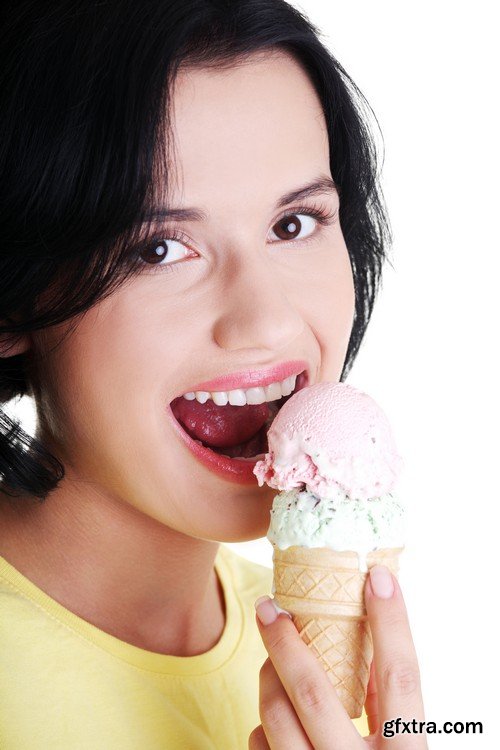 Stock Photos - Beautiful girl with ice cream, 25xJPG