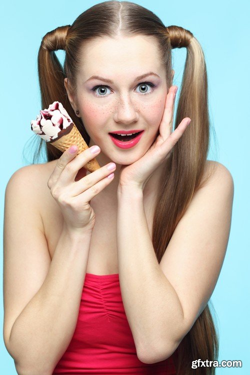 Stock Photos - Beautiful girl with ice cream, 25xJPG