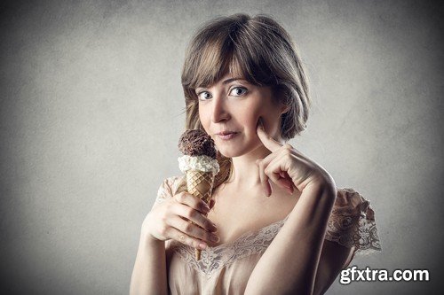 Stock Photos - Beautiful girl with ice cream, 25xJPG