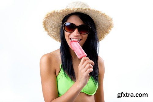 Stock Photos - Beautiful girl with ice cream, 25xJPG