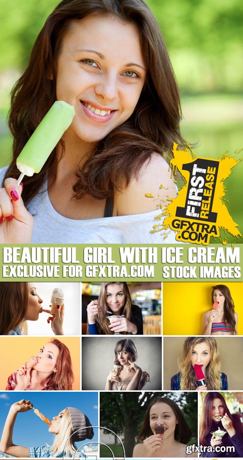 Stock Photos - Beautiful girl with ice cream, 25xJPG