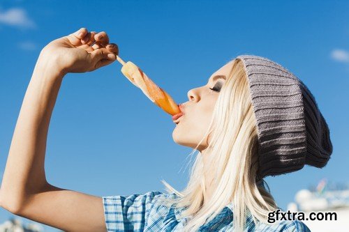 Stock Photos - Beautiful girl with ice cream, 25xJPG