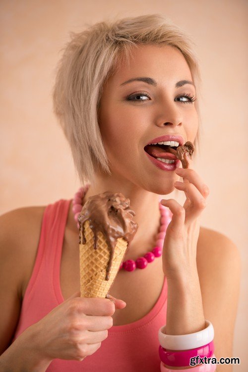 Stock Photos - Beautiful girl with ice cream, 25xJPG