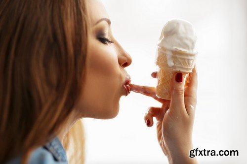 Stock Photos - Beautiful girl with ice cream, 25xJPG