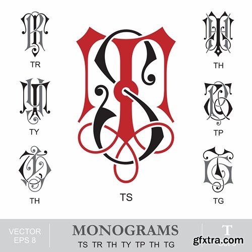 Abstract Monogram in vector set by stock 2 18xEPS