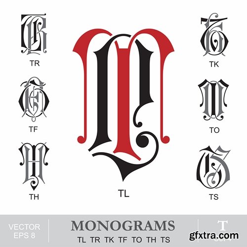 Abstract Monogram in vector set by stock 2 18xEPS