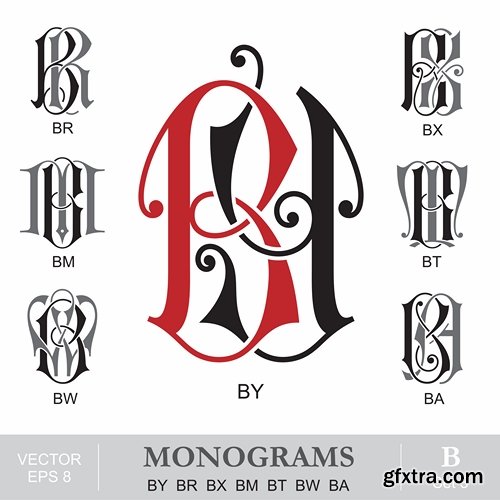 Abstract Monogram in vector set by stock 2 18xEPS