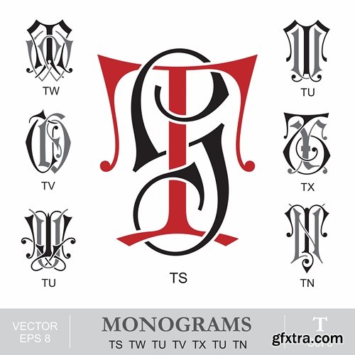 Abstract Monogram in vector set by stock 2 18xEPS