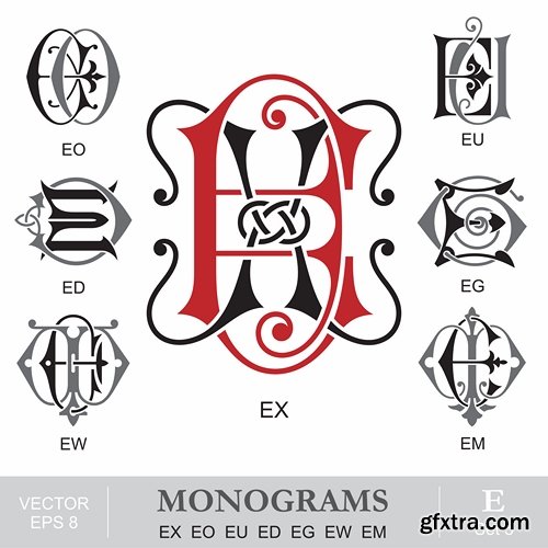 Abstract Monogram in vector set by stock 2 18xEPS