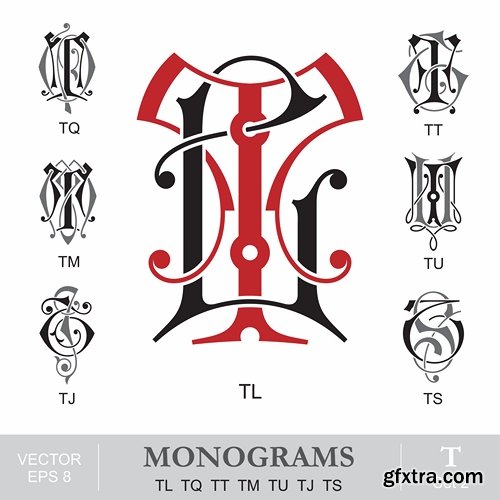 Abstract Monogram in vector set by stock 2 18xEPS