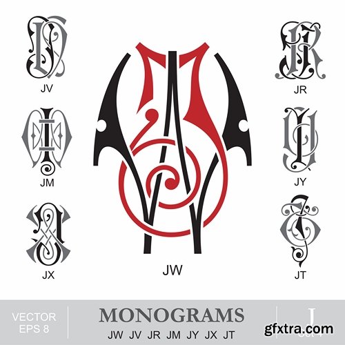 Abstract Monogram in vector set by stock 2 18xEPS