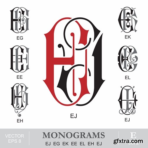 Abstract Monogram in vector set by stock 2 18xEPS