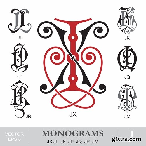 Abstract Monogram in vector set by stock 2 18xEPS