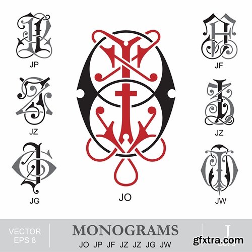 Abstract Monogram in vector set by stock 2 18xEPS