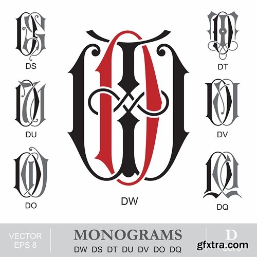 Abstract Monogram in vector set by stock 2 18xEPS