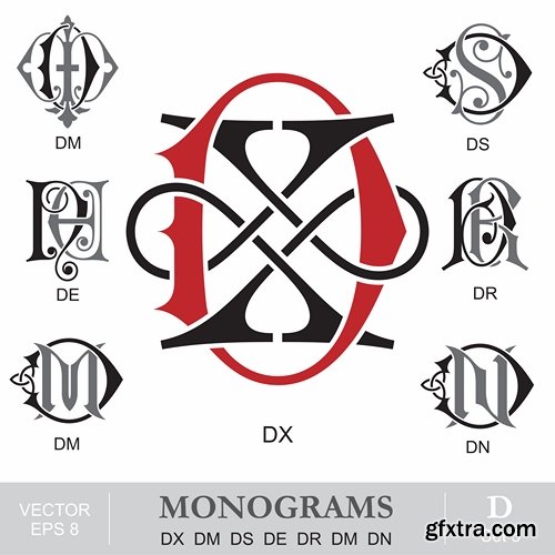 Abstract Monogram in vector set by stock 2 18xEPS