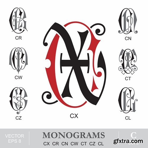 Abstract Monogram in vector set by stock 2 18xEPS