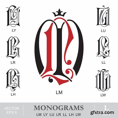 Abstract Monogram in vector set by stock 2 18xEPS