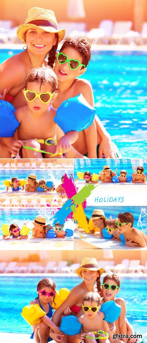 Stock Photo - Happy Family at the Pool