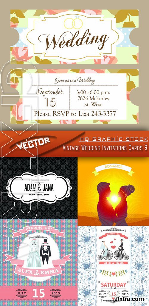 Stock Vector - Vintage Wedding Invitations Cards 9