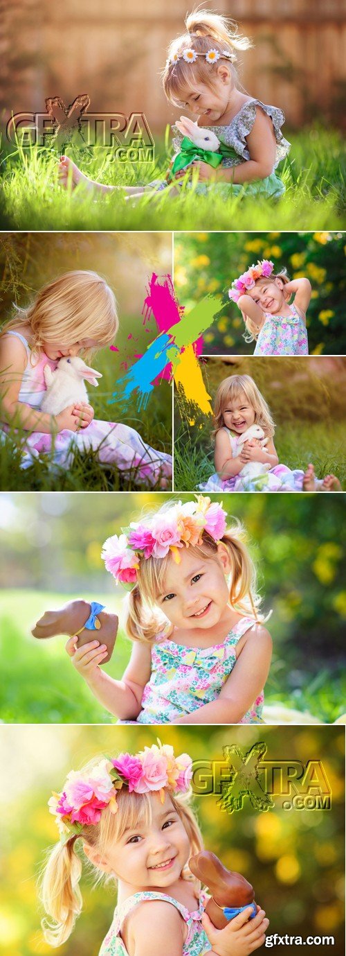 Stock Photo - Cute Little Girl with Rabbit