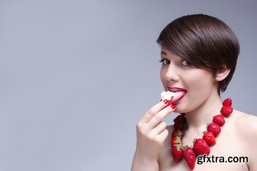 Stock Photos - Girl with strawberry, 25xJPG