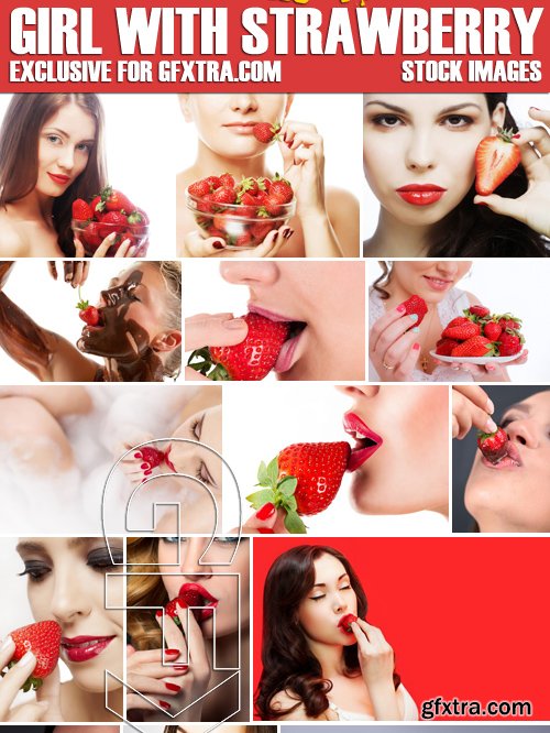 Stock Photos - Girl with strawberry, 25xJPG