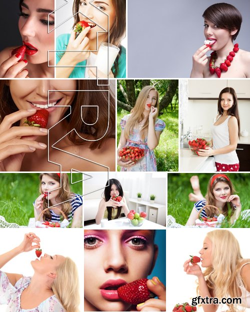 Stock Photos - Girl with strawberry, 25xJPG