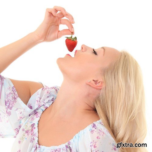 Stock Photos - Girl with strawberry, 25xJPG